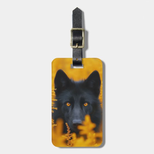 Zwarte hond met prachtige gouden ogen bagagelabel (Voorkant verticaal)