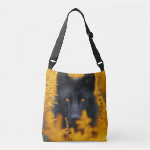 Zwarte hond met prachtige gouden ogen crossbody tas