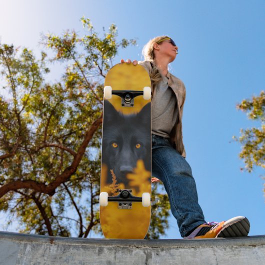 Zwarte hond met prachtige gouden ogen persoonlijk skateboard (Buiten 1)