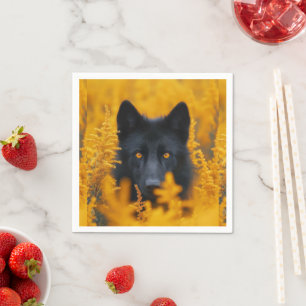 Zwarte hond met prachtige gouden ogen servet