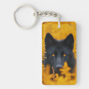 Zwarte hond met prachtige gouden ogen sleutelhanger