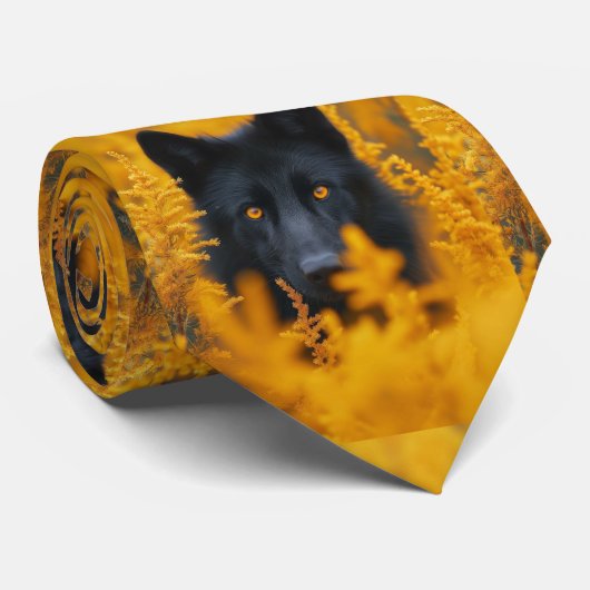 Zwarte hond met prachtige gouden ogen stropdas (Opgerold)
