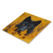 Zwarte hond met prachtige gouden ogen tegeltje (Zijkant)