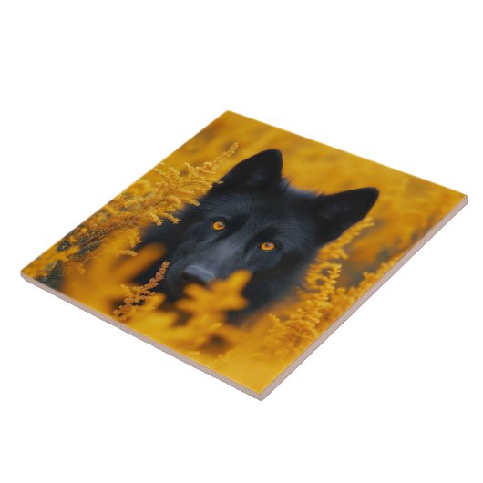 Zwarte hond met prachtige gouden ogen tegeltje (Zijkant)