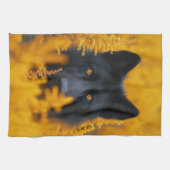 Zwarte hond met prachtige gouden ogen theedoek (Horizontaal)