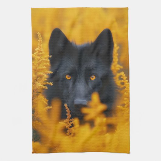 Zwarte hond met prachtige gouden ogen theedoek (Verticaal)