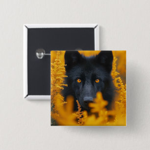 Zwarte hond met prachtige gouden ogen vierkante button 5,1 cm