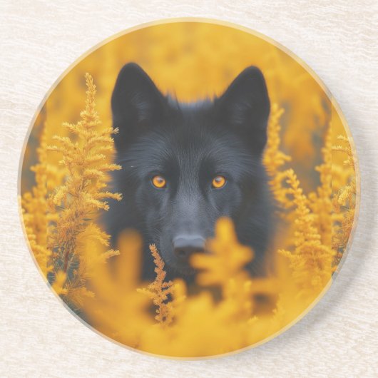 Zwarte hond met prachtige gouden ogen zandsteen onderzetter (Voorkant)