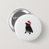 Zwarte hond met rode kersthoed ronde button 5,7 cm (Voorkant /achterkant)