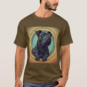 Zwarte hond omlijst door sierlijk artistiek ontwer t-shirt