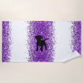 Zwarte Hond Paarse Sparkle Beach Handdoek (Voorkant)