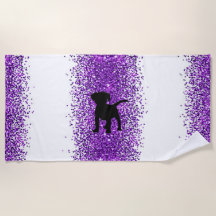 Zwarte Hond Paarse Sparkle Beach Handdoek