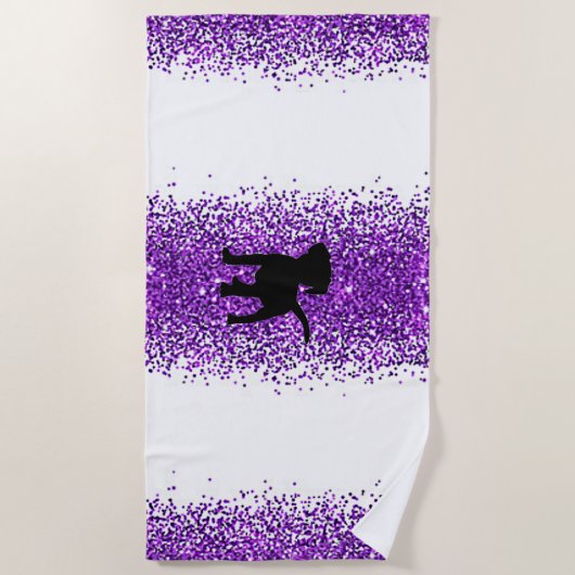 Zwarte Hond Paarse Sparkle Beach Handdoek (Voorkant)