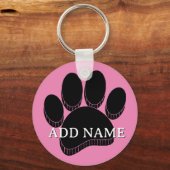 Zwarte Hond Pawprint Hand Getrokken Aangepaste Naa Sleutelhanger (Voorkant)