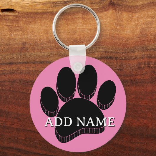 Zwarte Hond Pawprint Hand Getrokken Aangepaste Naa Sleutelhanger (Voorkant)