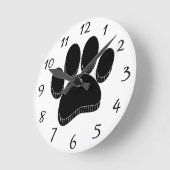 Zwarte Hond Pawprint Hand getrokken Custom Ronde Klok (Hoek)