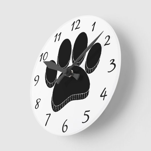 Zwarte Hond Pawprint Hand getrokken Custom Ronde Klok (Hoek)