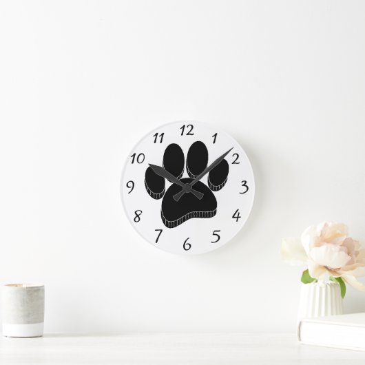 Zwarte Hond Pawprint Hand getrokken Custom Ronde Klok (Huis)
