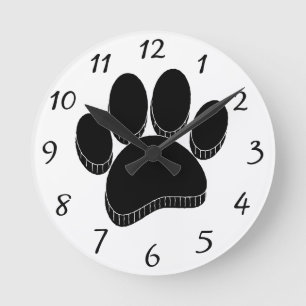 Zwarte Hond Pawprint Hand getrokken Custom Ronde Klok