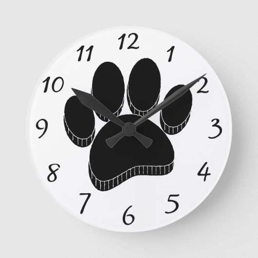 Zwarte Hond Pawprint Hand getrokken Custom Ronde Klok (Voorkant)