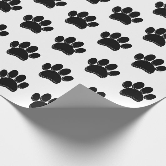 Zwarte Hond Poot Print Hand getrokken Custom Cadeaupapier (Hoek)