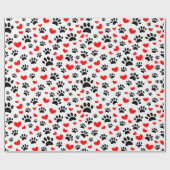 Zwarte Hond Poot Prints en Rode Harten Custom Cadeaupapier (Vlak)