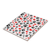 Zwarte Hond Poot Prints en Rode Harten Custom Tegeltje (Zijkant)