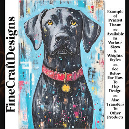 Zwarte hond, rode halsband, kleurrijke verf Z6 Dec Tissuepapier