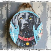 Zwarte hond, rode halsband, kleurrijke verf Z6 Dec Tissuepapier