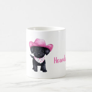 Zwarte Hond Roze Cowgirl Hoed Howdy Koffiemok