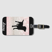 Zwarte hond Roze en witte glitter Sparkle Bagagelabel (Voorkant (horizontaal))