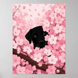 Zwarte Hond Silhouet Wandkunst — Kersenbloesem Poster