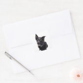 Zwarte hond vierkante sticker (Envelop)
