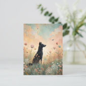 Zwarte Hond Weide Wilde Bloemen  Briefkaart (Staand voorkant)