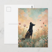 Zwarte Hond Weide Wilde Bloemen  Briefkaart (Voorkant / Achterkant)