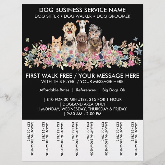 Zwarte Honden bloemen schattige puppies tickets Flyer (Voorkant)