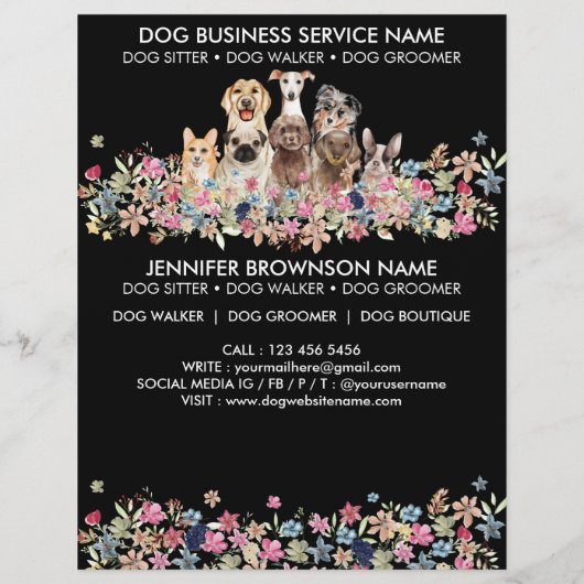 Zwarte Honden bloemen schattige puppies tickets Flyer (Achterkant)