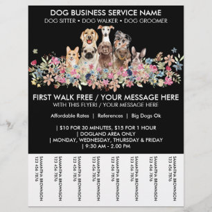 Zwarte Honden bloemen schattige puppy's tickets Flyer