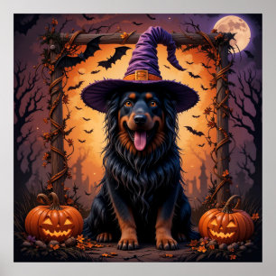 Zwarte Honden Halloween Kunst voor Griezelige Huis Poster