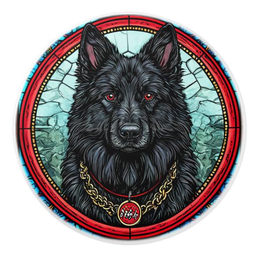 Zwarte Honden Keramische Kastknop Knop (Voorkant)