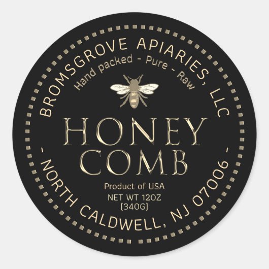 Zwarte Honeycomb Sticker Metallic Gold met bijen (Voorkant)