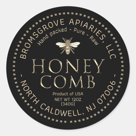 Zwarte Honeycomb Sticker Metallic Gold met bijen (Voorkant)