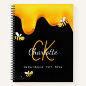 Zwarte honing druppelt monogram notitieboek (Voorkant)