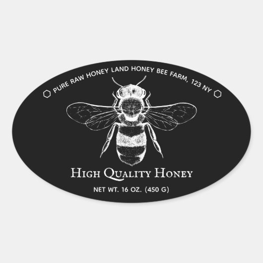 Zwarte Honingpot Boho Imker Ovale Sticker (Voorkant)