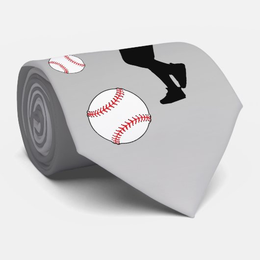 Zwarte honkbalspeler Silhouette Grey Stropdas (Opgerold)