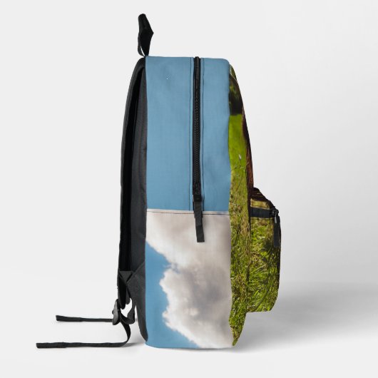 Zwarte hoogland koe grazend groen veld zonlicht bedrukte rugzak (Links)