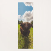 Zwarte hoogland koe grazend groen veld zonlicht yogamat (Achterkant)