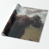 Zwarte hoogland Schotse koe grazend retro Cadeaupapier (Uitgerold)