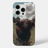Zwarte hoogland Schotse koe grazend  retro Case-Mate iPhone Case (Achterkant)