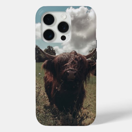Zwarte hoogland Schotse koe grazend  retro Case-Mate iPhone Case (Achterkant)